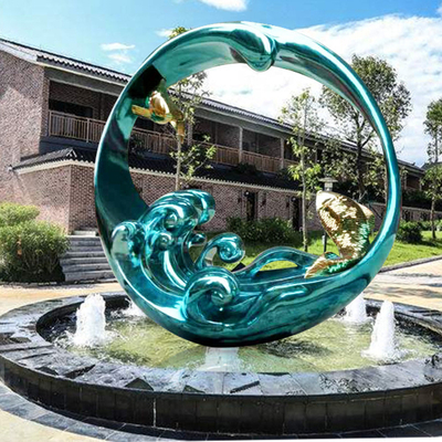 Mirror Electroplating Metal Art Sculptures Green Water And Waves